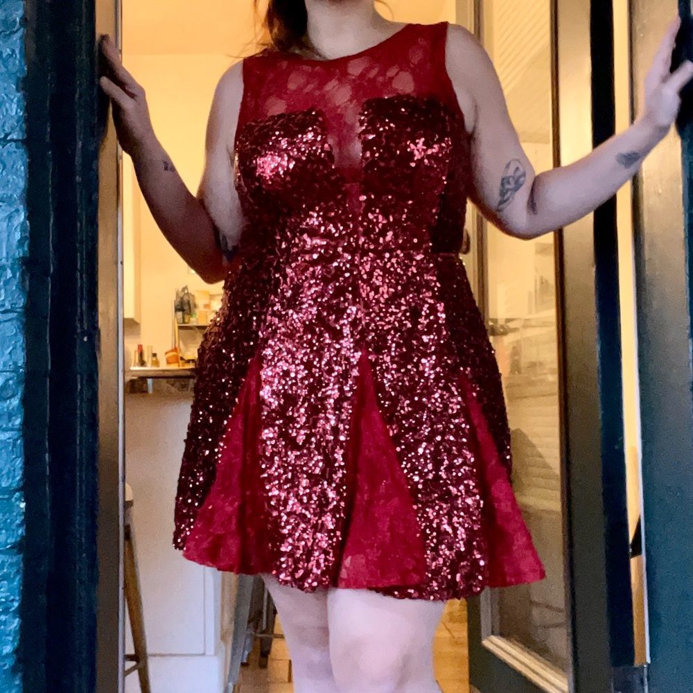 ASOS Design sequin and lace skater dress